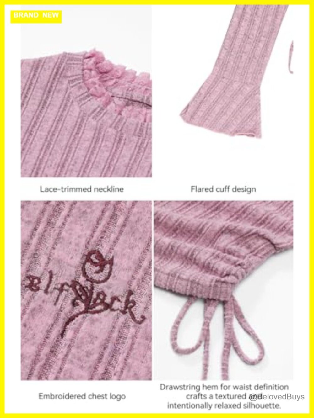 Womens Ribbed Knit Mock Neck Long Sleeve Ruched Drawstring Top - Picture 5 of 6